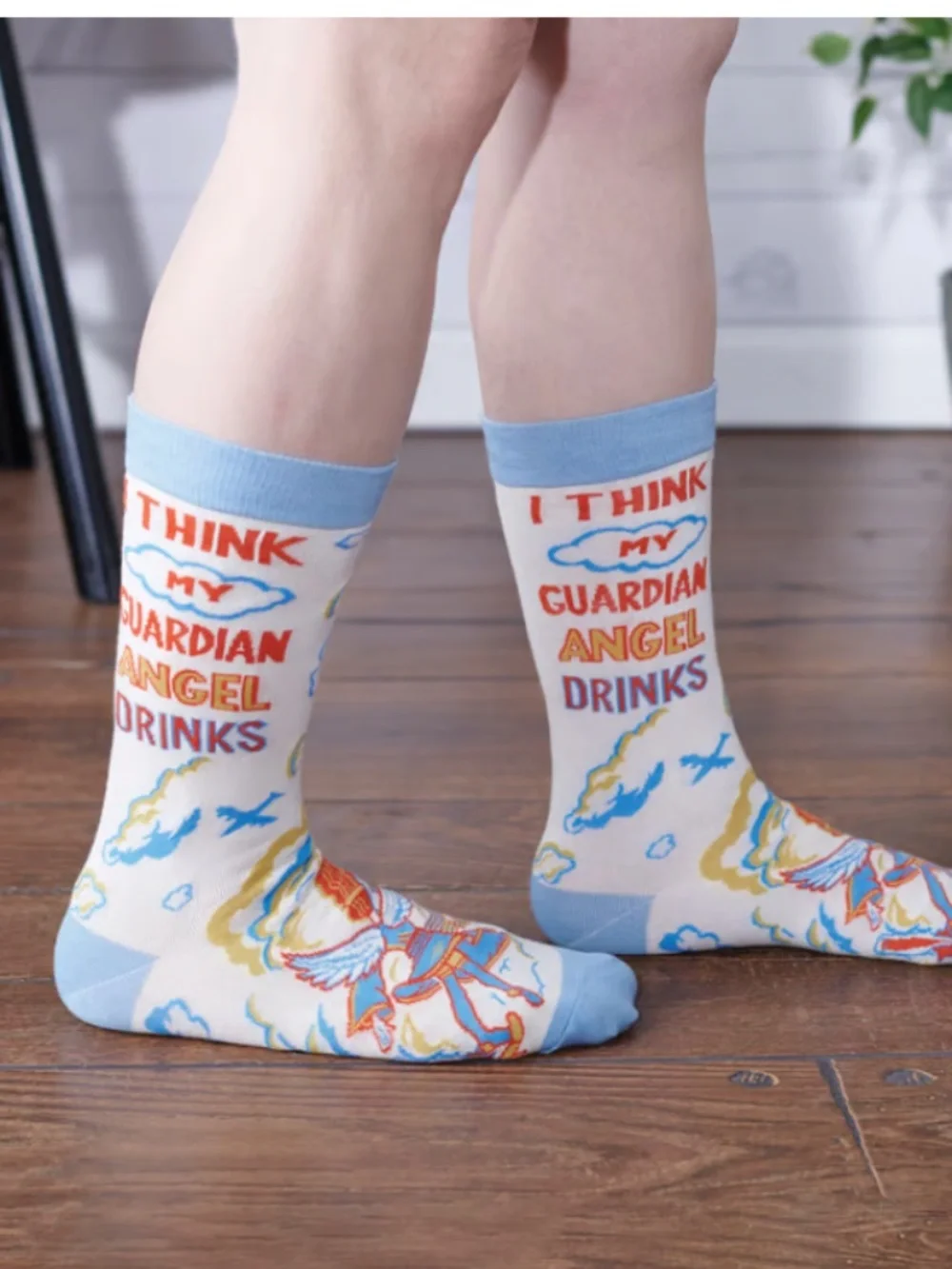 Primitives by Katy  'I Think My Guardian Angel Drinks' Crew Socks NWT